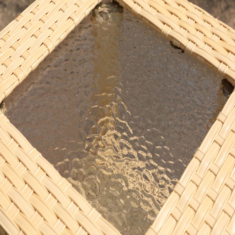 Outdoor Wicker Patio Side Table with Tempered Glass Top image number 2