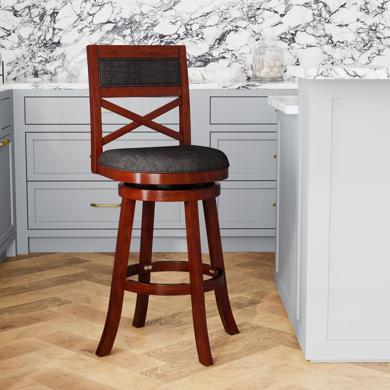 Streamdale 30'' Swivel Bar Stool in Cherry with Charcoal Fabric image number 9