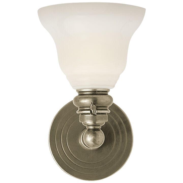 Boston Functional Single Light in Antique Nickel with White Glass