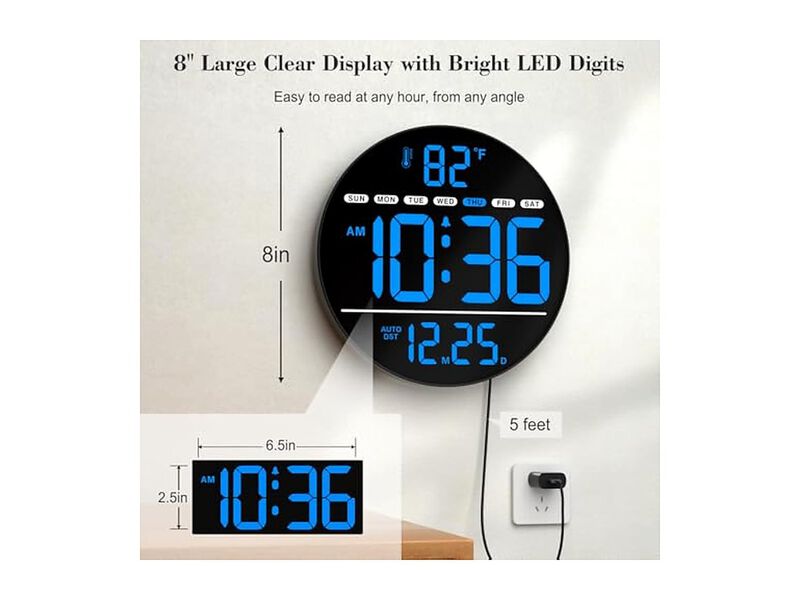 Digital LED Display Electric Temperature Wall Clock Living Room Decor image number 1