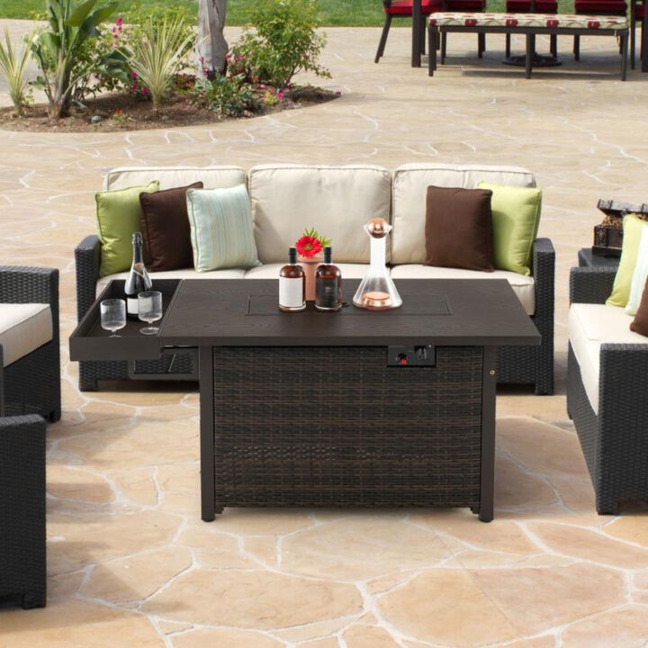 Hivvago Outdoor Wicker Gas Fire Pit Propane Fire Table with Cover