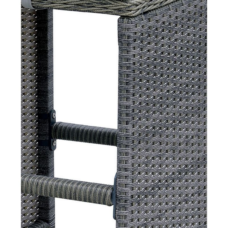 6 Piece Patio Bar Stool In Aluminum Wicker Frame And Padded Fabric Seat, Gray-Benzara