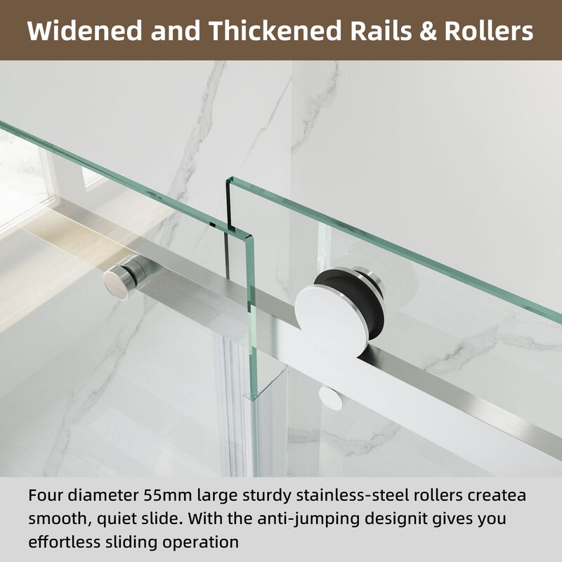 Brushed Nickel Aluminum Shower Door, Reversible Installation with Safety Glass & Towel Bar