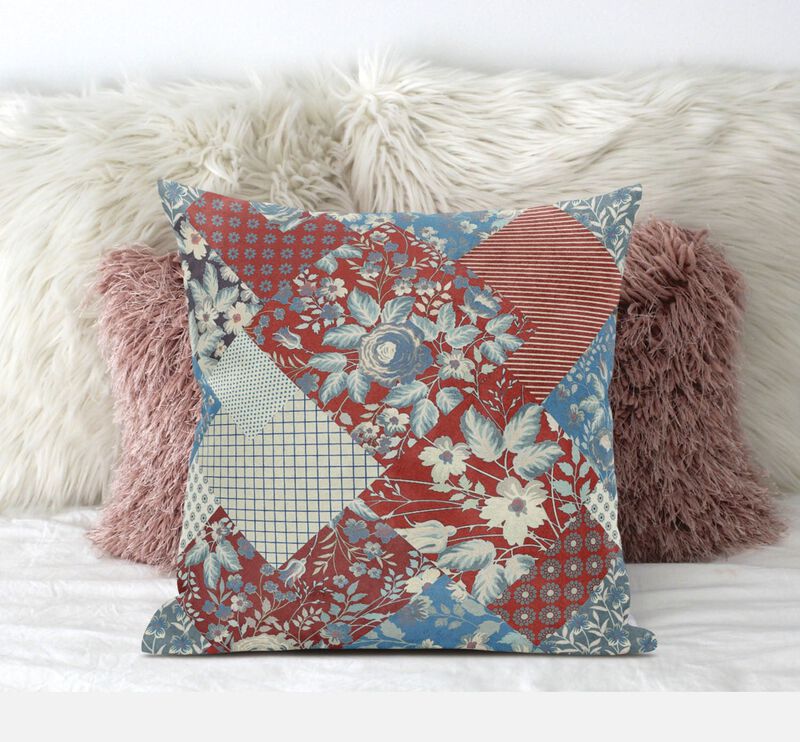 Homezia 20"Aqua Red Floral Zippered Suede Throw Pillow image number 3