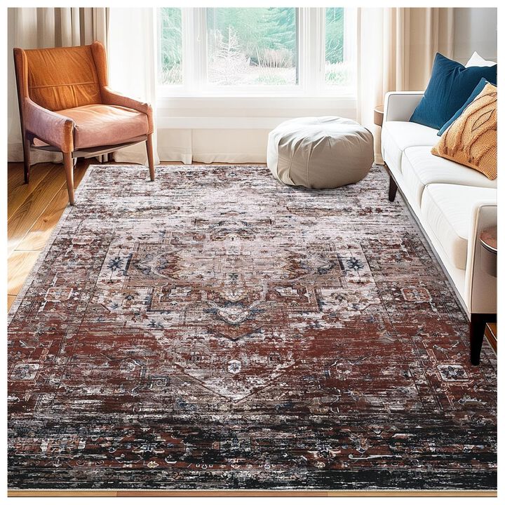 5x7 ft Area Rugs for Living Room Machine Washable NonSlip Ombre Vintage Distressed Accent Rug UltraThin Soft Large Area Rug for Bedroom Dining Room-Blue Orange