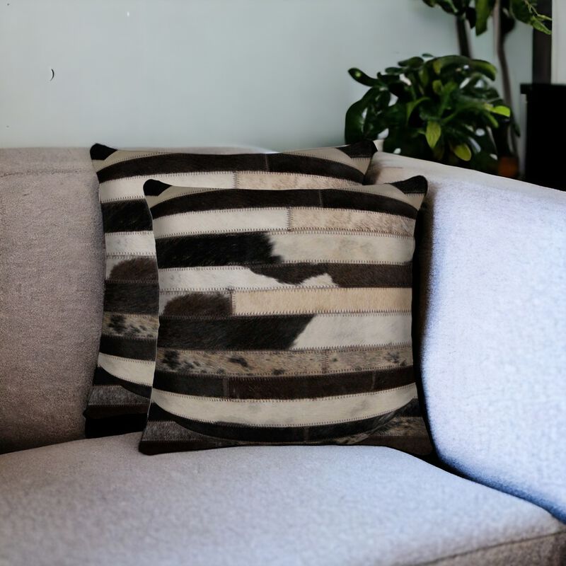 Handcrafted Cowhide Pillow Set of Two for Farmhouse or Lodge Style