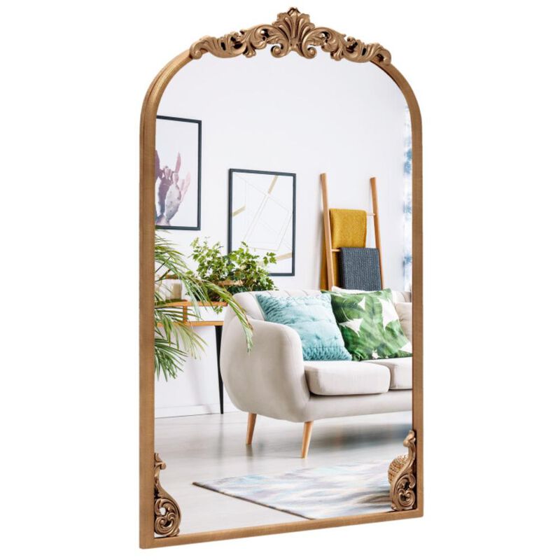 Hivvago Arched Mirror for Wall Gold Traditional Vintage Ornate Baroque Mirror with Metal Frame