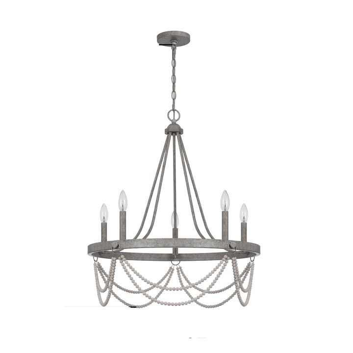 Lony 26 Inch Chandelier with White Beaded Candelabra Design, Metal - Benzara