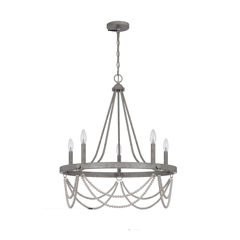 Lony 26 Inch Chandelier with White Beaded Candelabra Design, Metal - Benzara