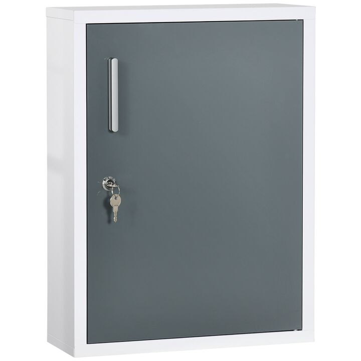 White/Grey Wall Storage: Medicine Cabinet with Lock for Bathroom & Kitchen