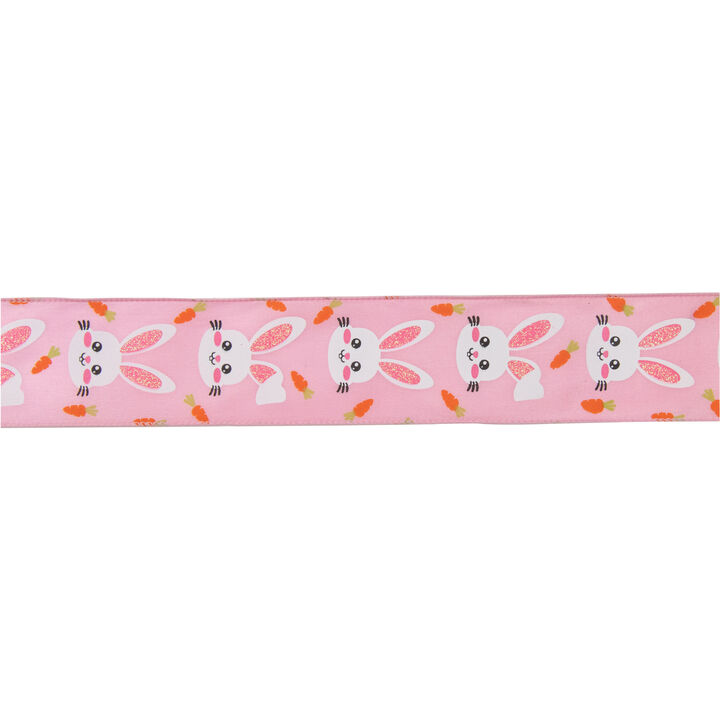 Pink with Easter Bunny Design Wired Spring Craft Ribbon 2.5" x 10 Yards