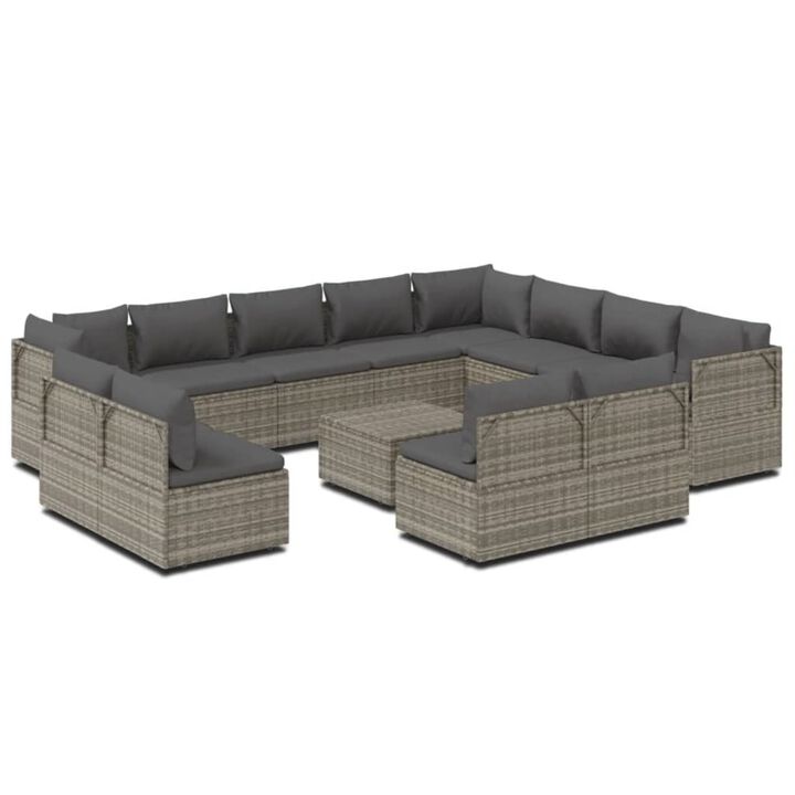 vidaXL 13 Piece Patio Lounge Set with Cushions Gray Poly Rattan