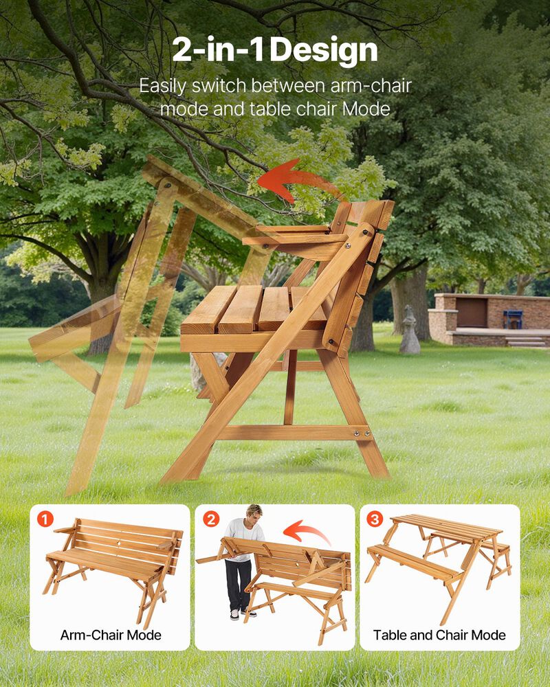 2-in-1 Wooden Picnic Table and Bench Set &ndash; Foldable Outdoor Table with Umbrella Hole