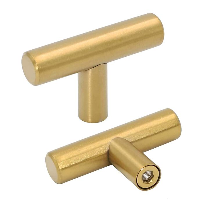 goldenwarm 5pcs Brushed Brass Single Bar Cabinet Cupboard Drawer Door Handle Pull Knob for Furniture Kitchen Hardware Overall Le
