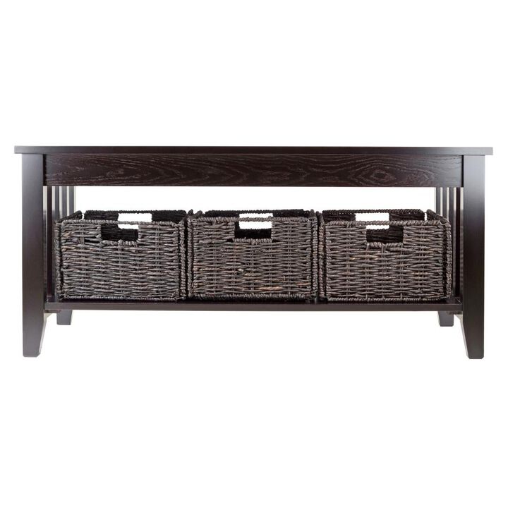Winsome Wood Morris Coffee Table with 3 Foldable Baskets