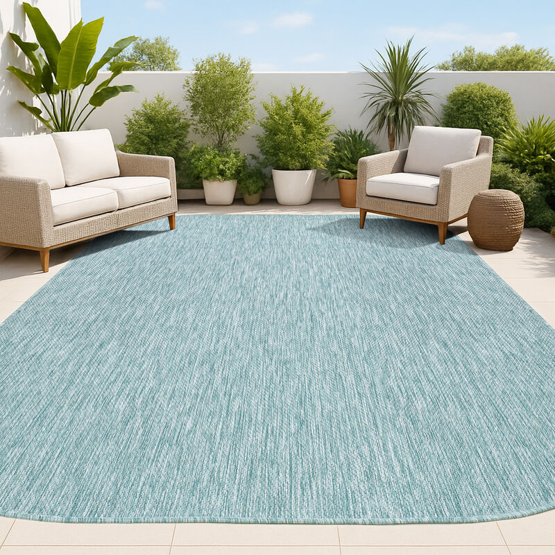Miles Modern Minimalist Radius Corner Solid Indoor/Outdoor Shaped Area Rug