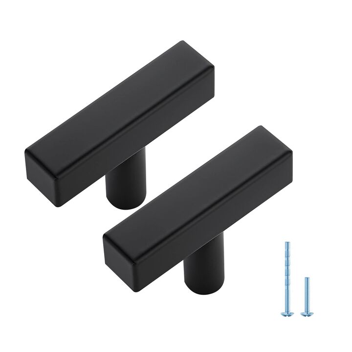 5 Pack 2 Inch Matte Black Cabinet Handles, Square Kitchen Hardware for Cabinets & Drawers, Stainless Steel Pulls with Single Hol