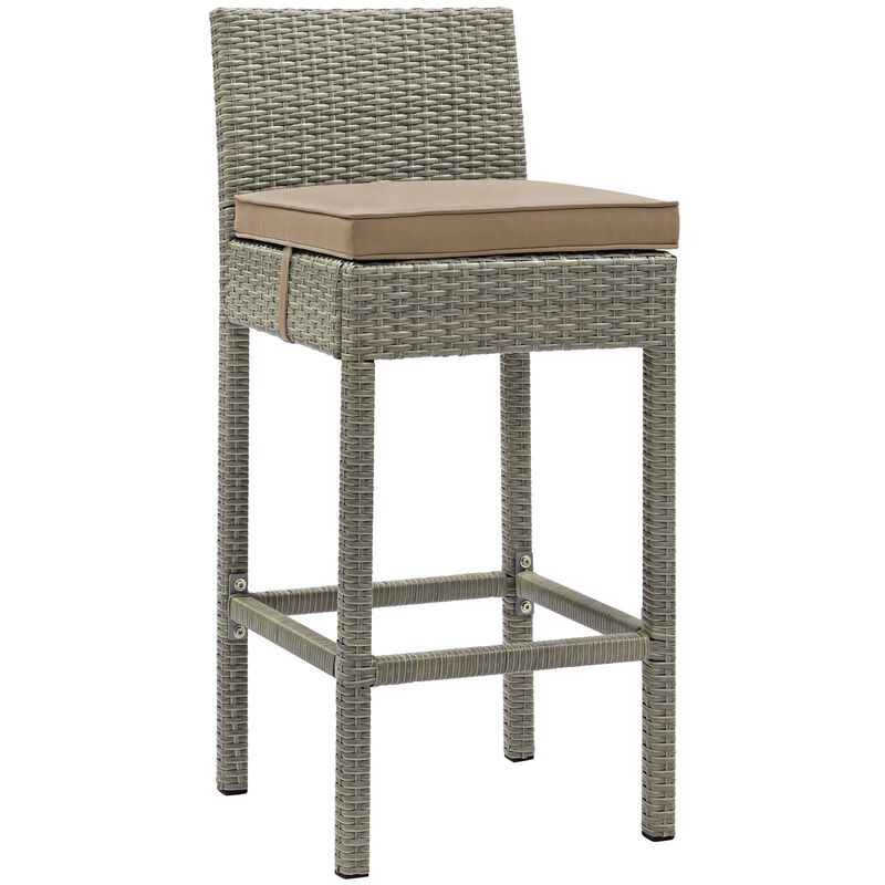 Conduit Bar Stool Outdoor Patio Wicker Rattan Set of 2 - Light Gray Mocha EEI-3604-LGR-MOC