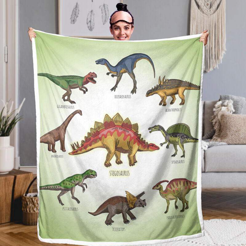 Dinosaur Sherpa Fleece Blanket &ndash; Soft & Warm Throw for All Ages