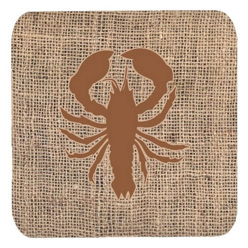 Caroline's Treasures BB1015-BL-BN-FC Lobster Burlap and Brown Foam Coasters (Set of 4), 3.5 H x 3.5 W, Multicolor