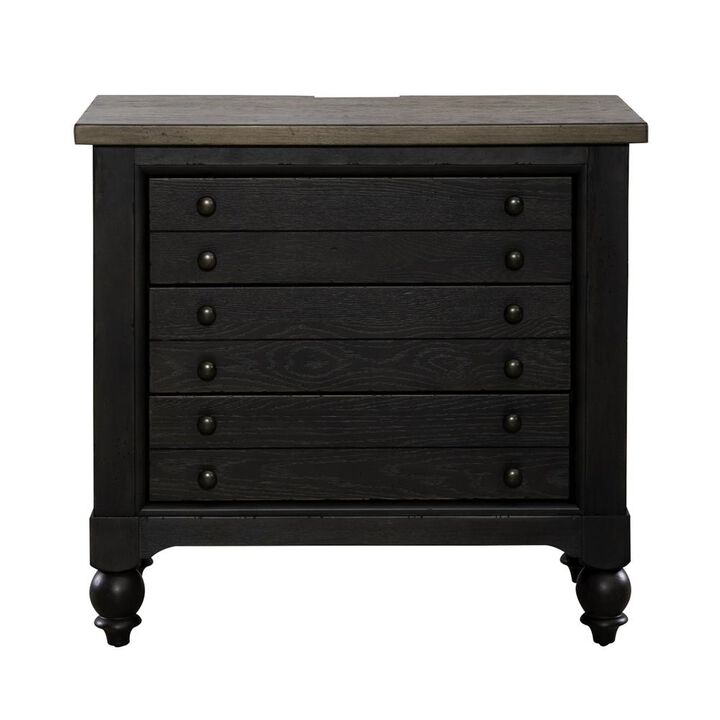 Liberty Furniture Bedside Chest w/ Charging Station - Black Traditional in Dusty Taupe 3 Drawers