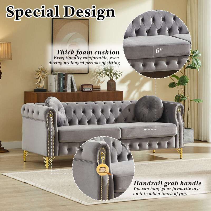 Wapces 82-Inch Velvet Chesterfield sofa image number 4
