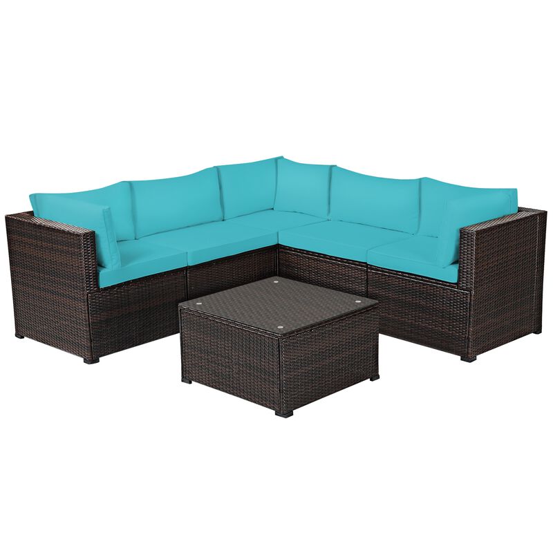 6 Pieces Patio Rattan Furniture Set Sectional Cushioned Sofa Deck image number 0