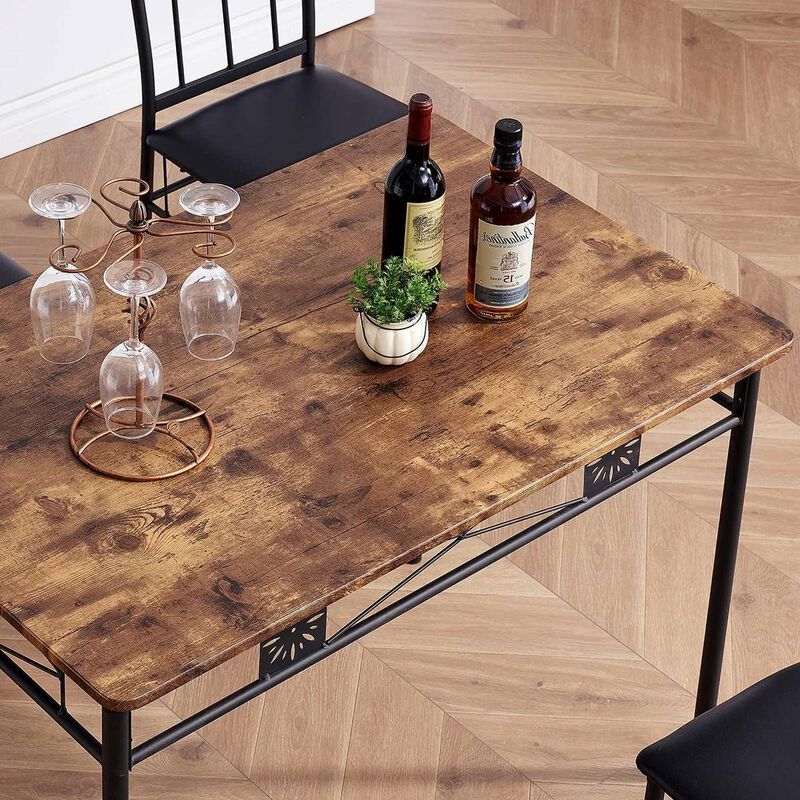 Rustic 5-Piece Dining Set &ndash; Farmhouse Wood Table and Padded Chairs