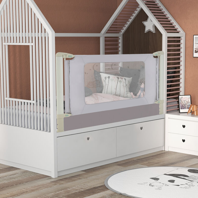 Baby Bed Guard Rail with Vertical Lifting Design and Double Lock for Kids Bed-Grey image number 3