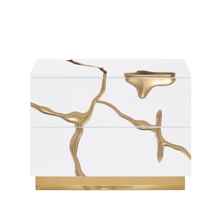 Best Master Furniture Trevello High-Gloss Lacquered Right Nightstand, Gold Accents (Black)