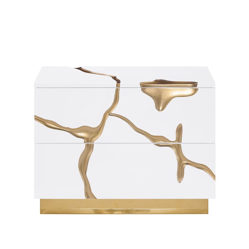 Best Master Furniture Trevello High-Gloss Lacquered Right Nightstand, Gold Accents (Black) image number 1
