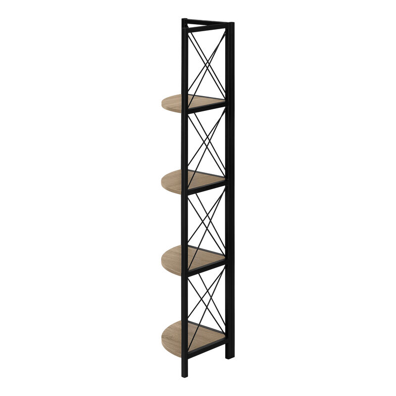 Monarch Specialties I 3648 Bookshelf, Bookcase, Etagere, Corner, 4 Tier, 60"H, Office, Bedroom, Metal, Laminate, Brown, Black, Contemporary, Modern