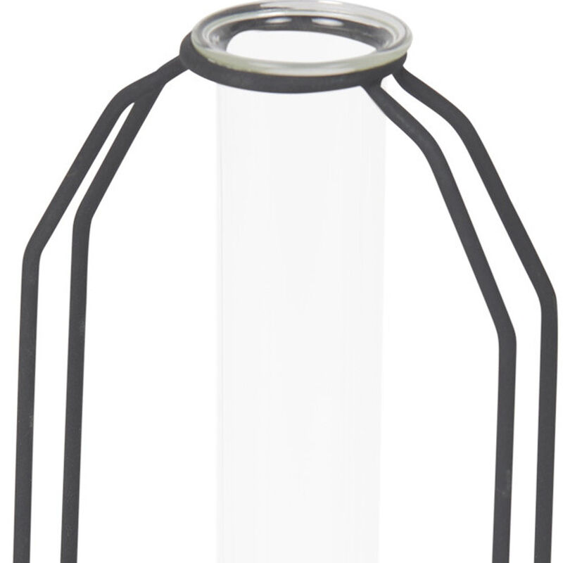 HomeRoots 10" Black And Clear Glass And Metal Table Vase image number 2