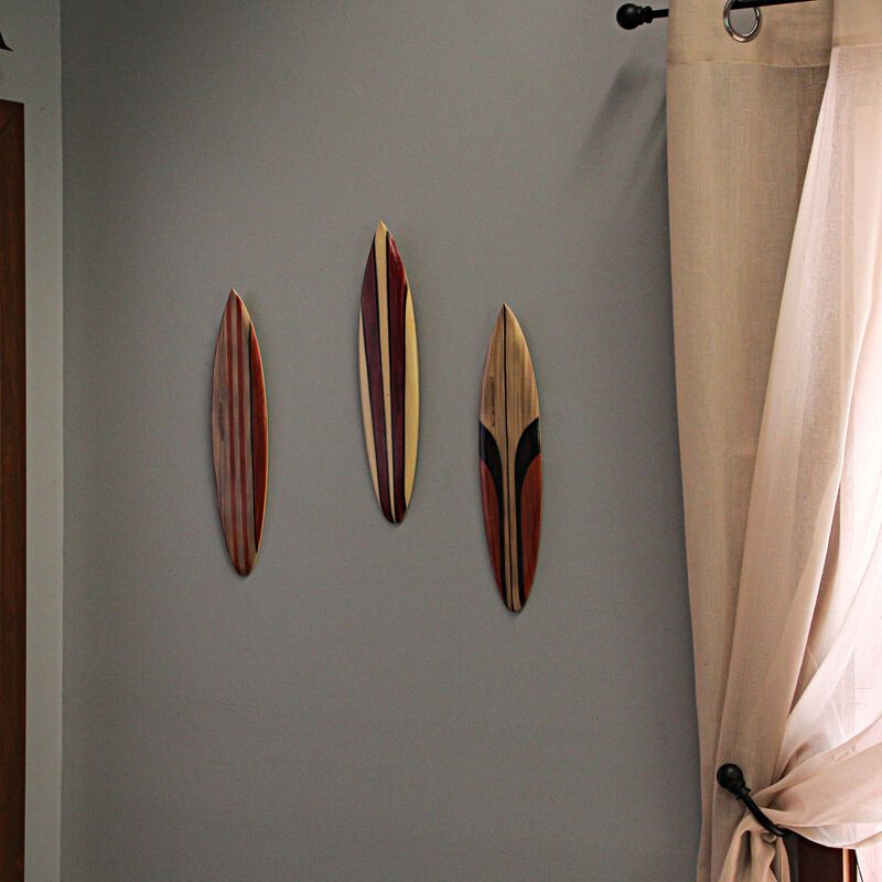 16 In Hand Carved Painted Wooden Surfboard Wall Hanging Decor Beach Art Set of 3 image number 4