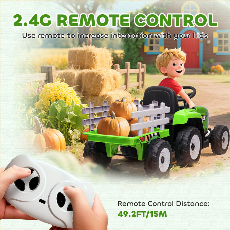 BreeBe 12V Electric Ride on Tractor with Trailer, 25W Dual Motors image number 4