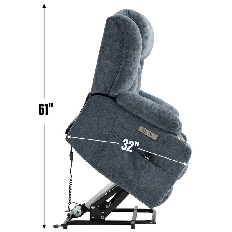 Merax Chenille Power Lift Recliner Chair, Heavy Duty Motion Mechanism with 8-Point Vibration Massage and Lumbar Heating