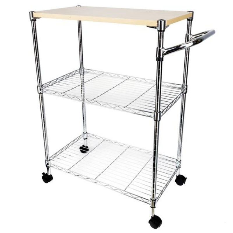 3-Tier Steel Kitchen Island Cart, Rolling Utility Storage Trolley image number 5