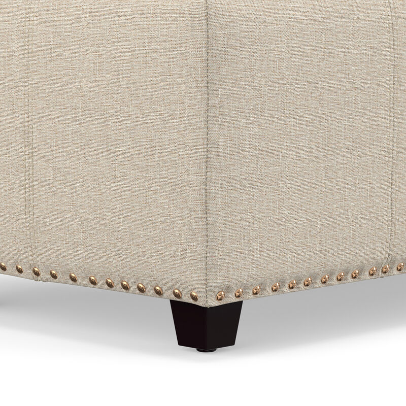 Kingsley 48 inch Wide Transitional Rectangle Large Storage Ottoman in Natural Linen Look Fabric, Assembled image number 9