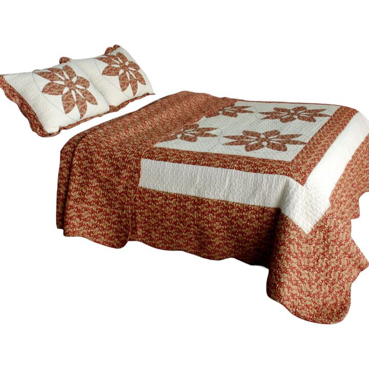 Cotton 3PC Vermicelli-Quilted Printed Quilt Set Soft Lightweight Bedding