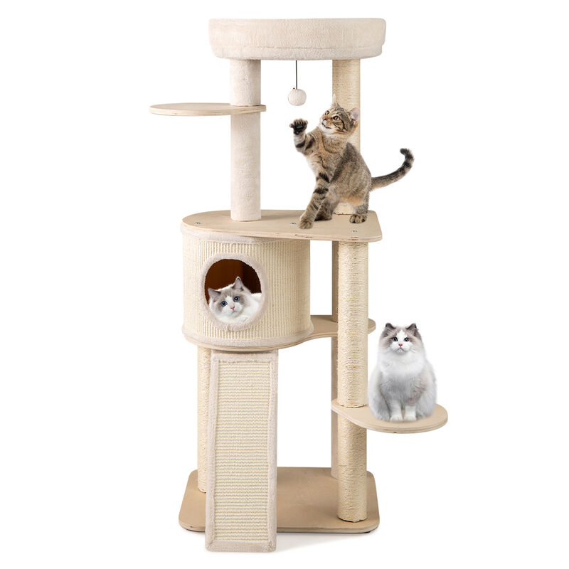 Cat Tree Tall Tower with 2 Sisal Scratching Posts and Ladder-Natural image number 0