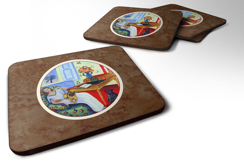Caroline's Treasures 7166FC Lady With Her Pug Foam Coasters (Set of 4), 3.5, Multicolor image number 0