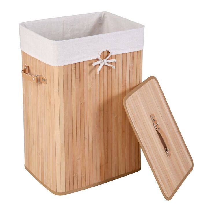 Rectangle Bamboo Hamper Laundry Basket Washing Cloth Bin Storage Bag Lid 3 color