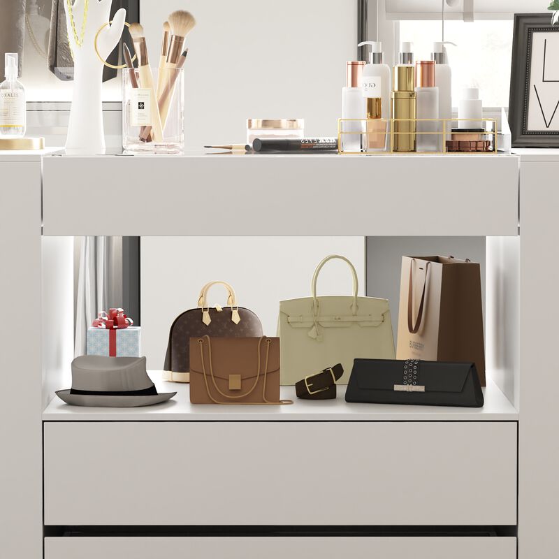 FUFU&GAGA Modern Dresser with Spacious Drawers and Organizer Trays (62" W x 31.5" H x 31.5" D),White