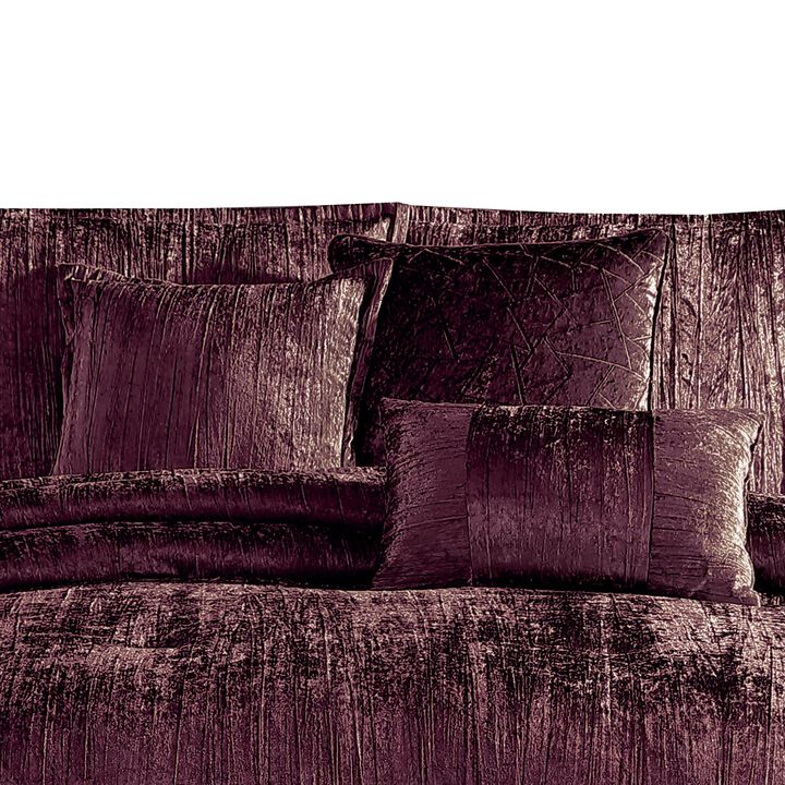 Jay 7 Piece Queen Comforter Set, Purple Polyester Velvet, Deluxe Texture - Benzara