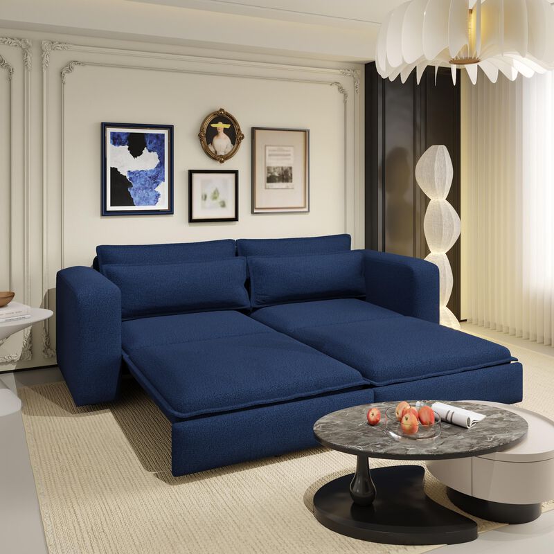 Whisen 93" King Size Sleeper Sofa, 3-Seat Teddy Fabric Convertible Couch with 2 Lumbar Pillows image number 2