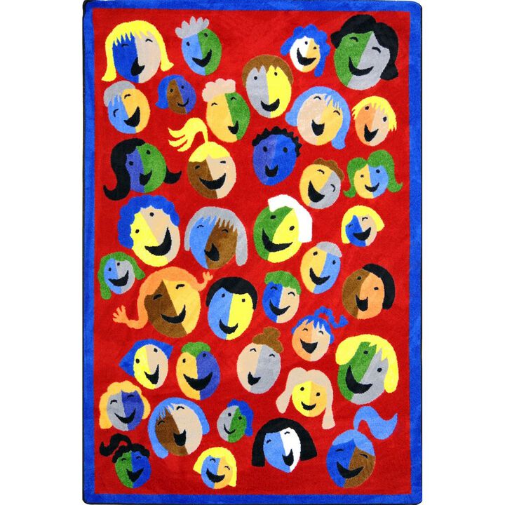 Joy Carpets Kid Essentials Joyful Faces 5'4 x 7'8 Area Rug in Color Red