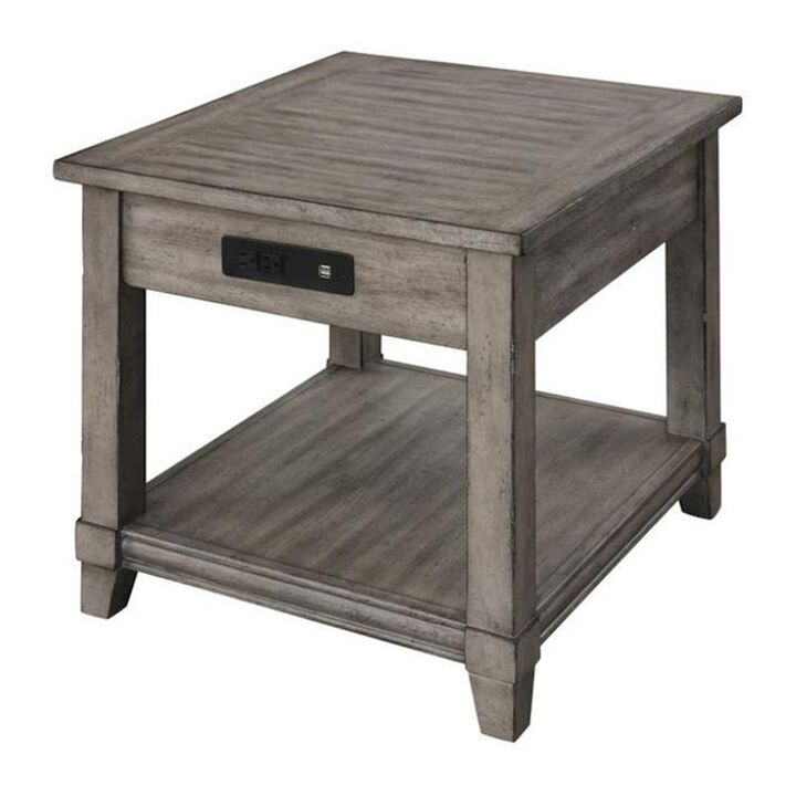 FurniFact Gray Wooden Side Table with Drawer, USB Ports &ndash; End Tables Living Room