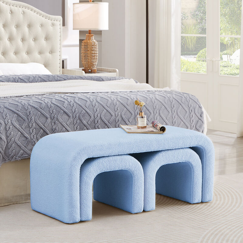 Merax Set of 3 U-Shaped Modern Bench Teddy Ottoman Bench image number 2