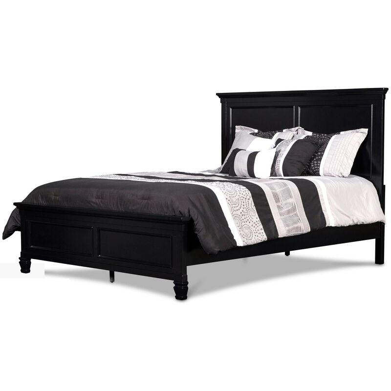 Umi King Size Bed, Classic Panel Design with Molded Details, Black Wood - Benzara