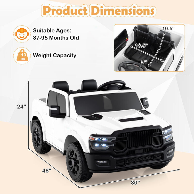 2 Seater Electric Ride On Truck for Big Kids with Remote and Music for Backyard image number 2